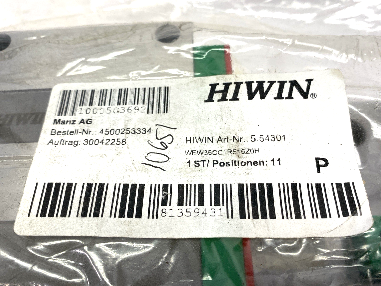 Hiwin WEW35CC1R515Z0H Linear Guide Rail Assembly 515mm Overall Length - Maverick Industrial Sales