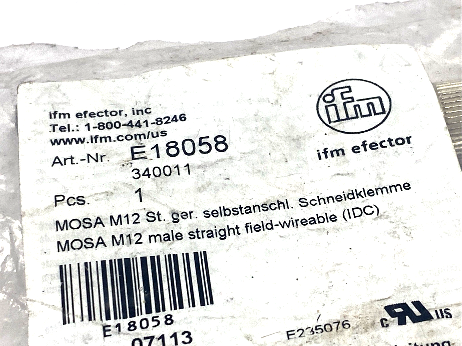 ifm E18058 Wireable Plug, Straight M12 4-Pin Male SSTGH040MSSFKPG - Maverick Industrial Sales