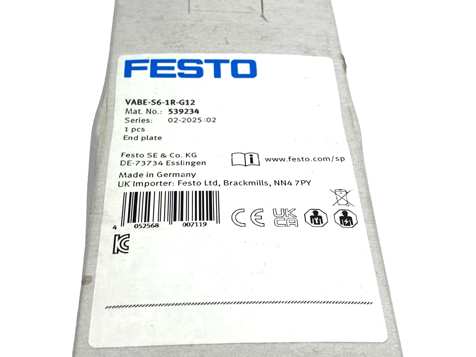 VABE-S6-1R-G12 | Festo Valve Manifold End Plate 539234 - New – Open box - Maverick Industrial Sales