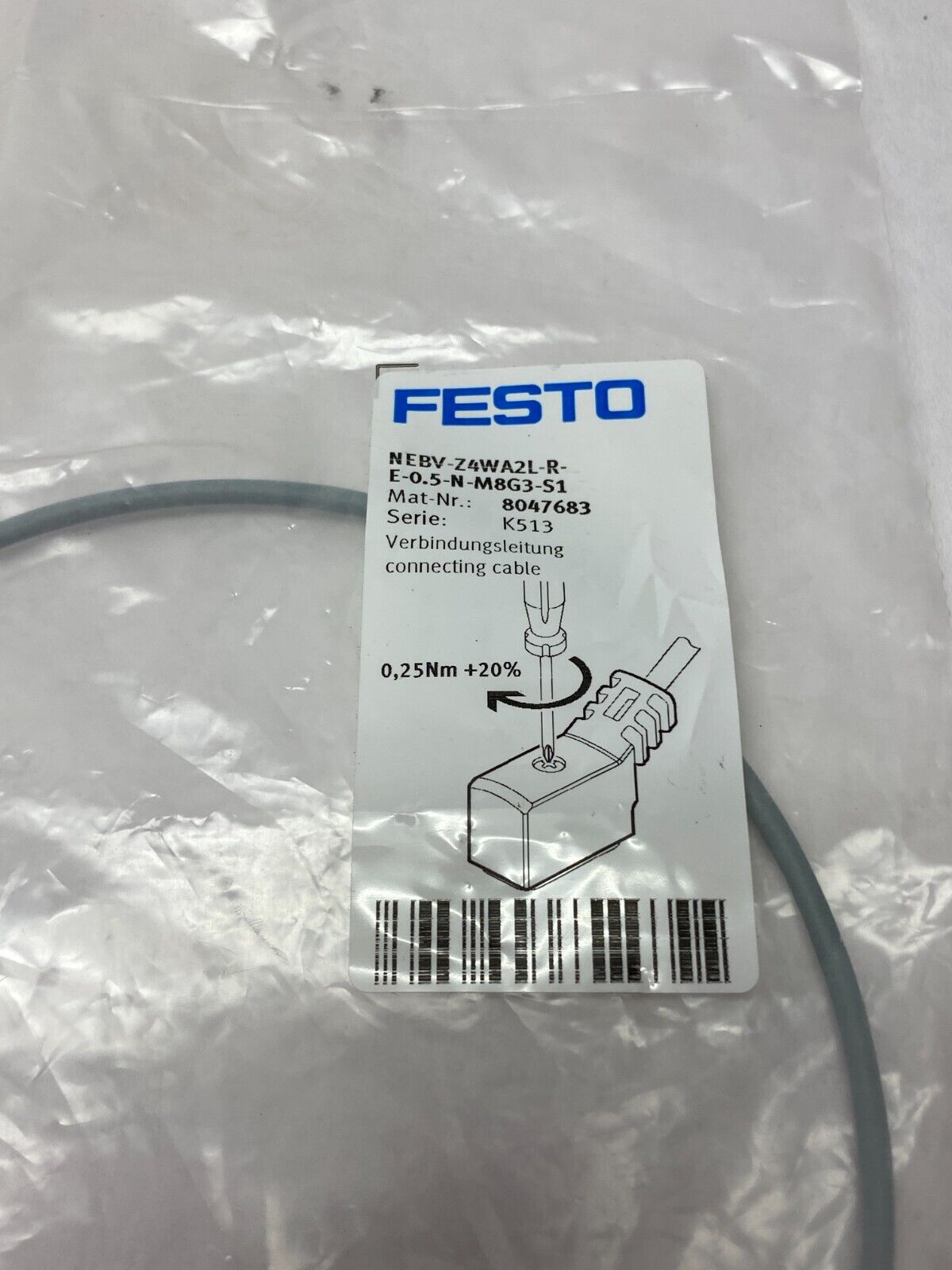 Festo NEBV-Z4WA2L-R-E-0.5-N-M8G3-S1 Connecting Cable 8047683 - Maverick Industrial Sales