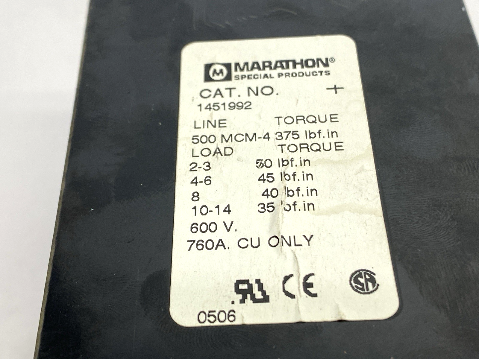 Marathon 1451992 Power Terminal Block 600V 760A MISSING COVER - Maverick Industrial Sales