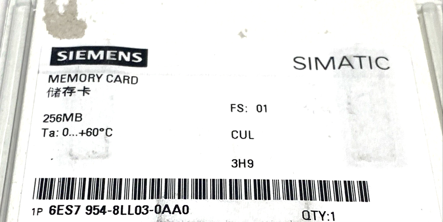 Siemens 6ES7954-8LL03-0AA0 SIMATIC S7 Memory Card S7-1x00 CPU, 3 3 V Flash 256MB - Maverick Industrial Sales