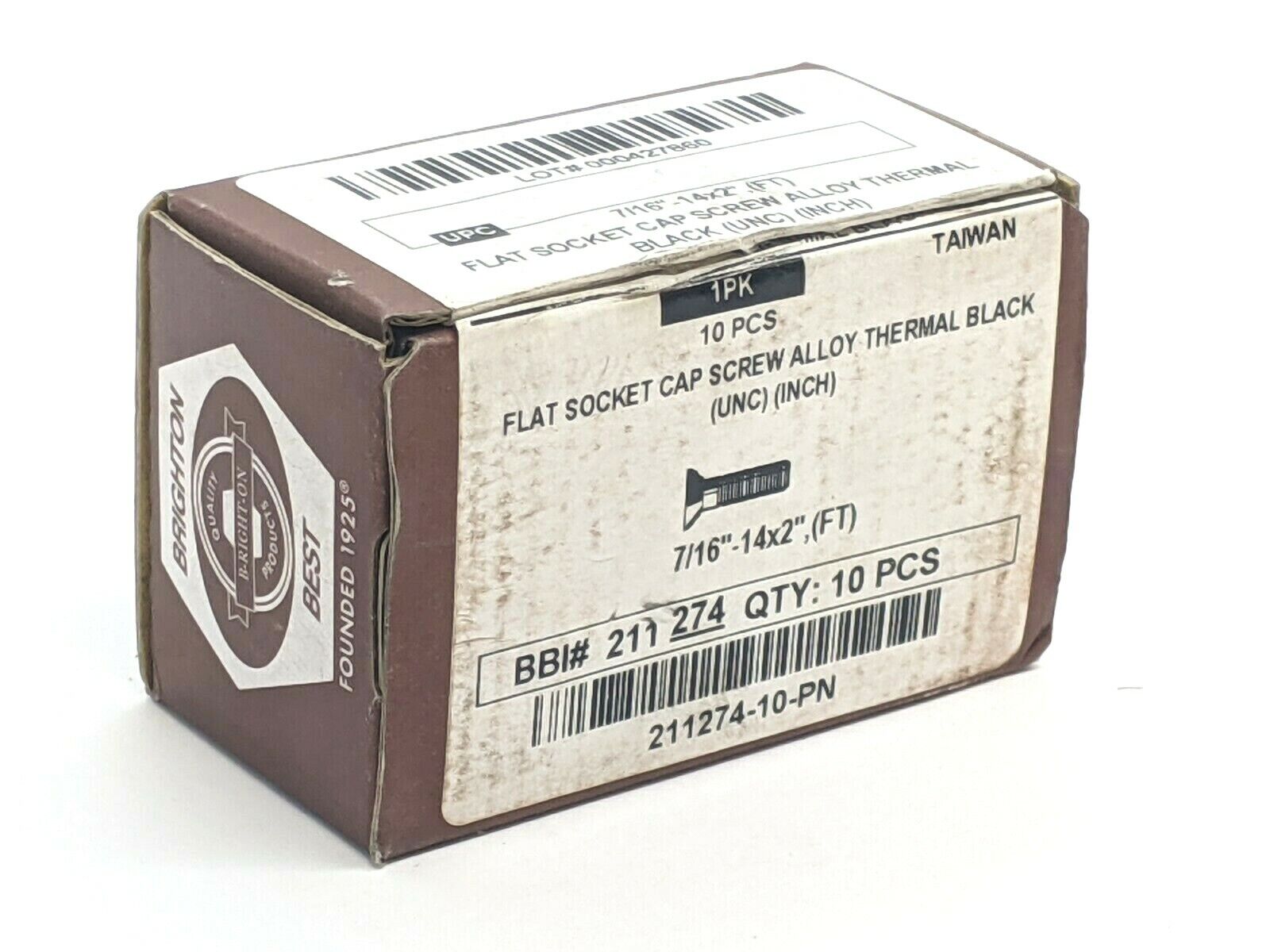 Brighton Best 211274 Flat Socket Cap Screw Alloy 7/16"-14x2" PKG OF 10 - Maverick Industrial Sales