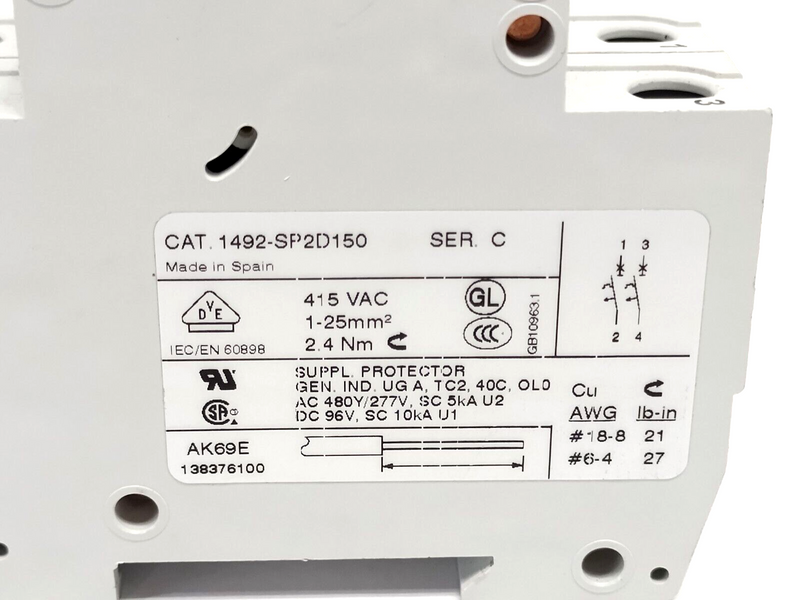 Allen Bradley 1492-SP2D150 Ser. C Supplementary Miniature Circuit Breaker 2P 15A - Maverick Industrial Sales