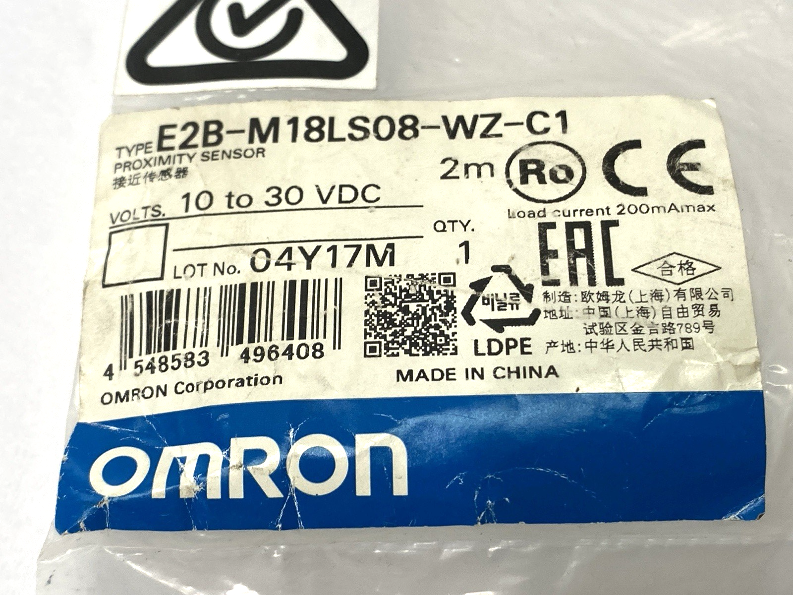 Omron E2B-M18LS08-WZ-C1 Inductive Proximity Sensor 2m 10-30VDC - Maverick Industrial Sales