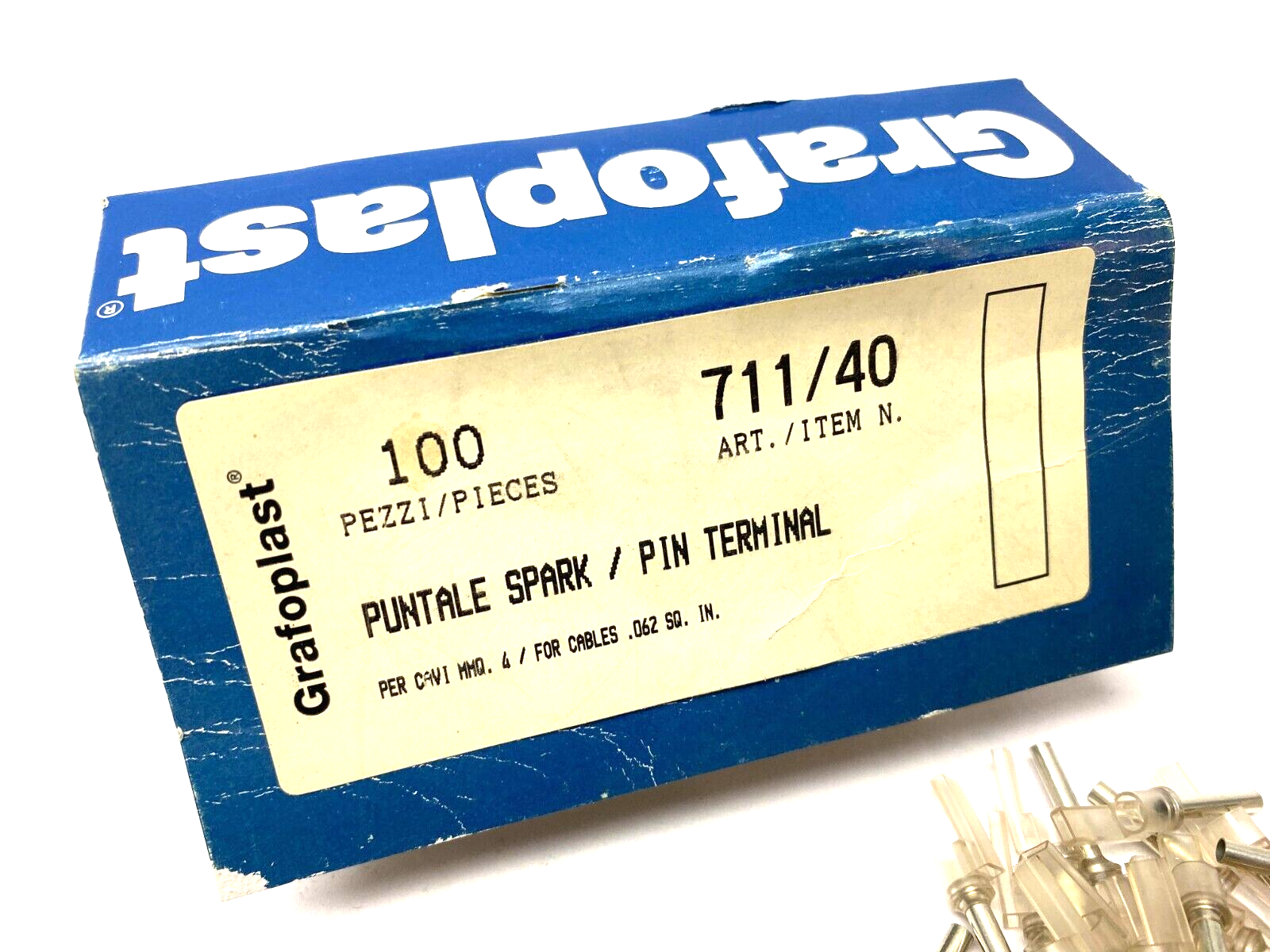 Grafoplast 711/40 17mm Spark Crimp-On Pins for Cable O.D. 4mm OPEN BOX OF 99 - Maverick Industrial Sales
