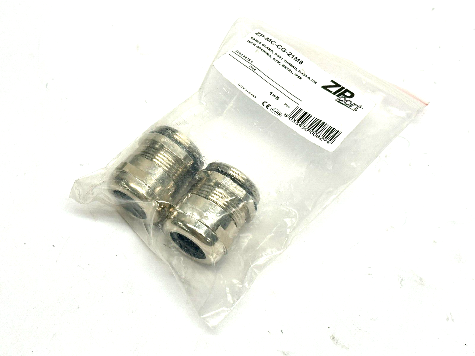 ZIPport ZP-MC-CG-21M8 Cable Gland PG21 Thread 0.433-0.708" Opening LOT OF 2 - Maverick Industrial Sales