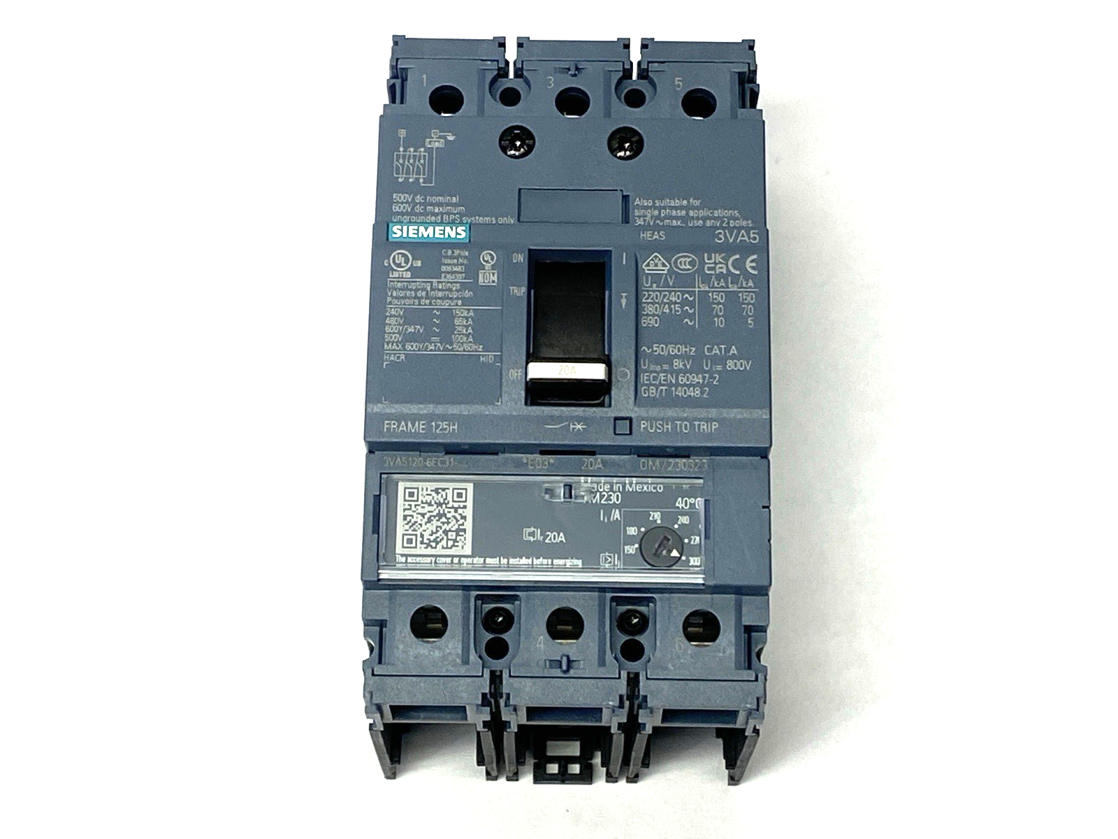 Siemens 3VA5120-6EC31-0AA0 Molded Case Circuit Breaker 3-Pole 125H TM230 - Maverick Industrial Sales