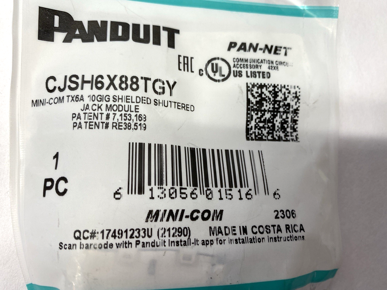 CJSH6X88TGY | Panduit Mini-Com TX6A 10Gig Shielded Shuttered Jack Module TG RJ45 - New - Maverick Industrial Sales