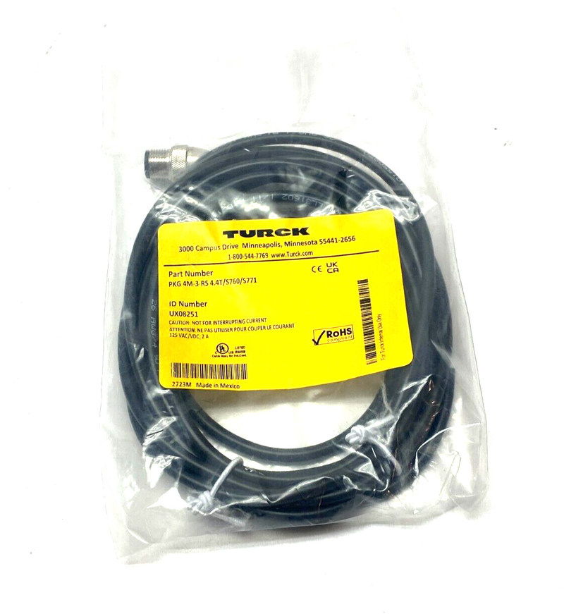 Turck PKG 4M-3-RS 4.4T/S760/S771 Double Ended Cable F M8 - M 1/2" 4-Pin UX08251 - Maverick Industrial Sales