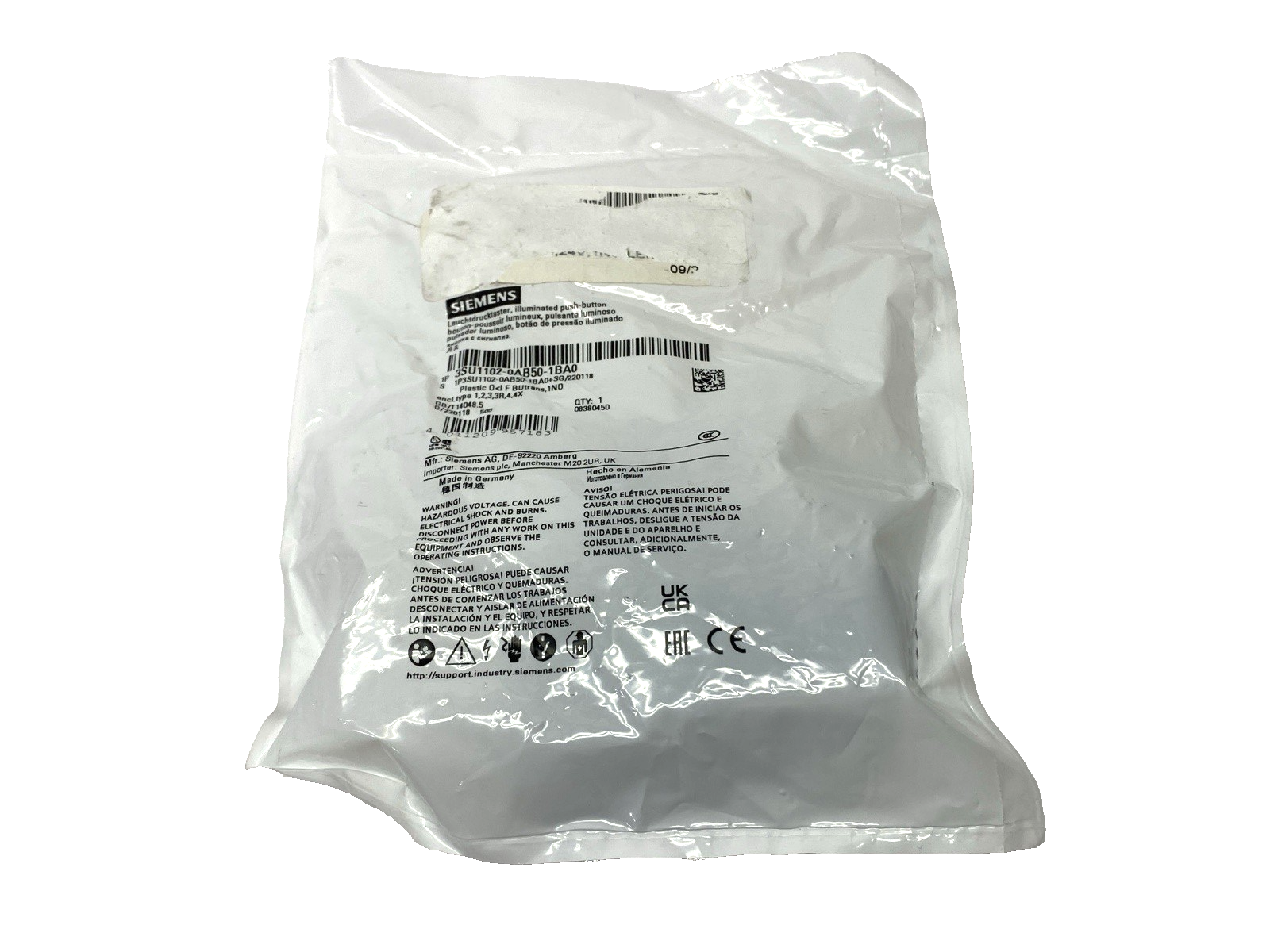 Siemens 3SU1102-0AB50-1BA0 Blue Illuminated Pushbutton 22mm 24V AC/DC - Maverick Industrial Sales