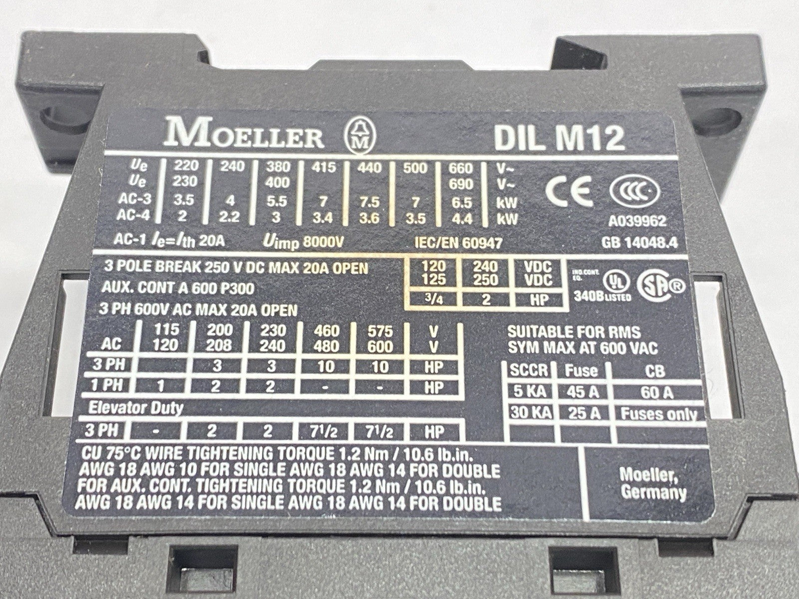 DIL M12-01 | Moeller Contactor 3-Pole 12A 380-400VAC 24VDC - Used - Maverick Industrial Sales