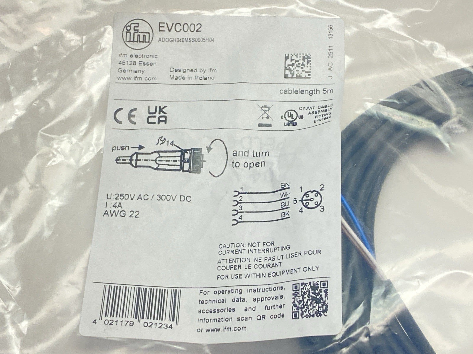 EVC002, ADOGH040MSS0005H04 | ifm EVC002 Single Ended Female Cordset M12 5-Pin 5m ADOGH040MSS0005H04 - New - Maverick Industrial Sales