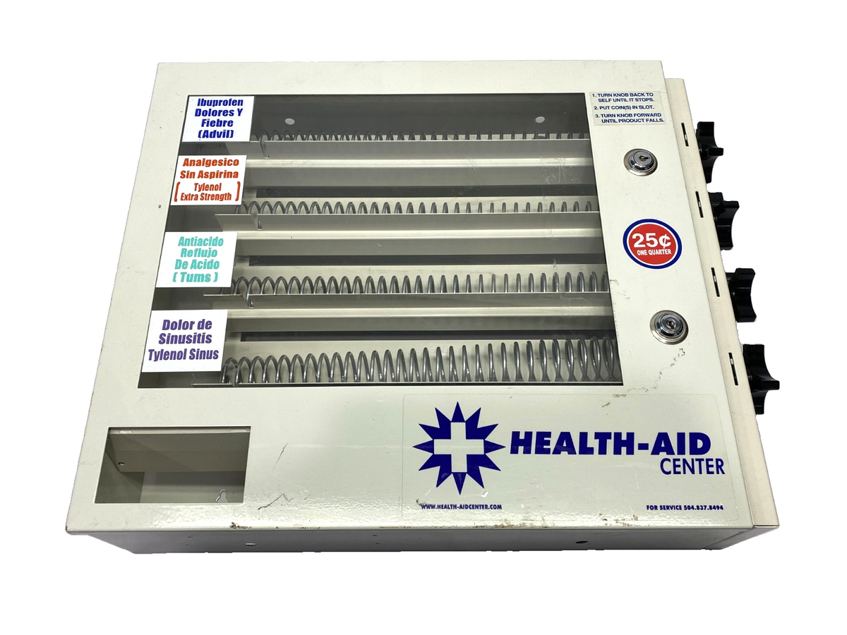 SYNERGY HA4-T Health Aid Vending Machine 4-Selection 16" H x 19" W x 4" D NO KEY - Maverick Industrial Sales