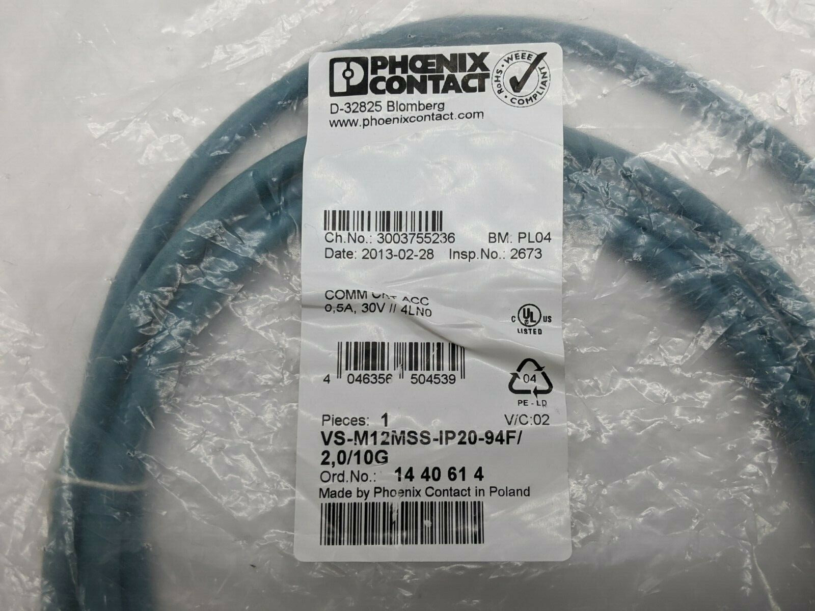 VS-M12MSS-IP20-94F/ 2,0/10G | Phoenix Contact Assembled Ethernet Cable 1440614 - New - Maverick Industrial Sales