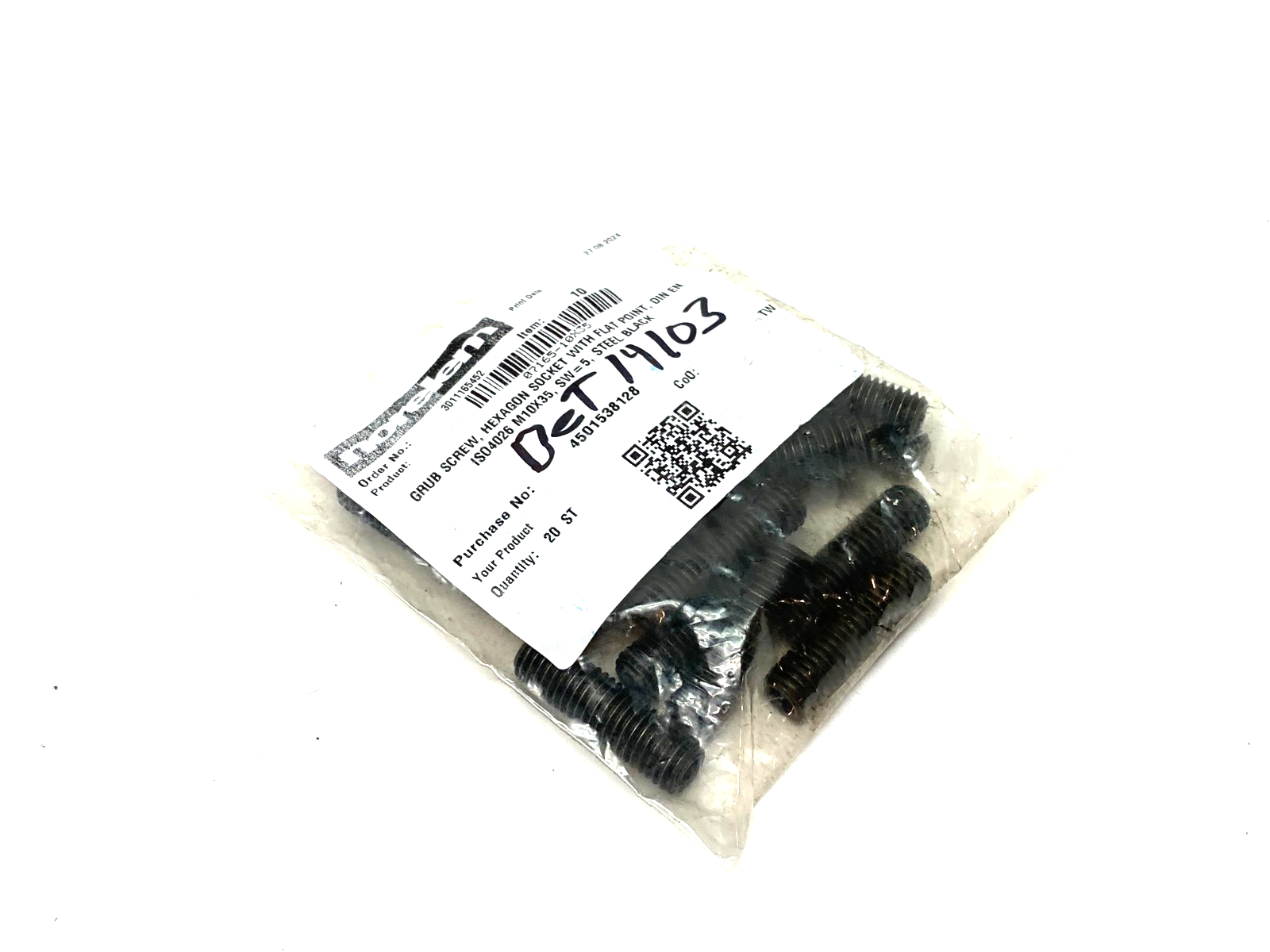 07165-10X35 | Norelem Kipp Grub Screw M10X35, SW=5, Black Steel, PKG OF 20- New - Maverick Industrial Sales