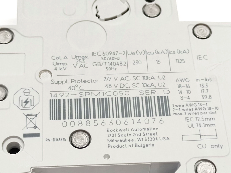 Allen Bradley 1492-SPM1C050 Ser. D Supplementary Circuit Breaker, 1P 5A, 2-PACK - Maverick Industrial Sales