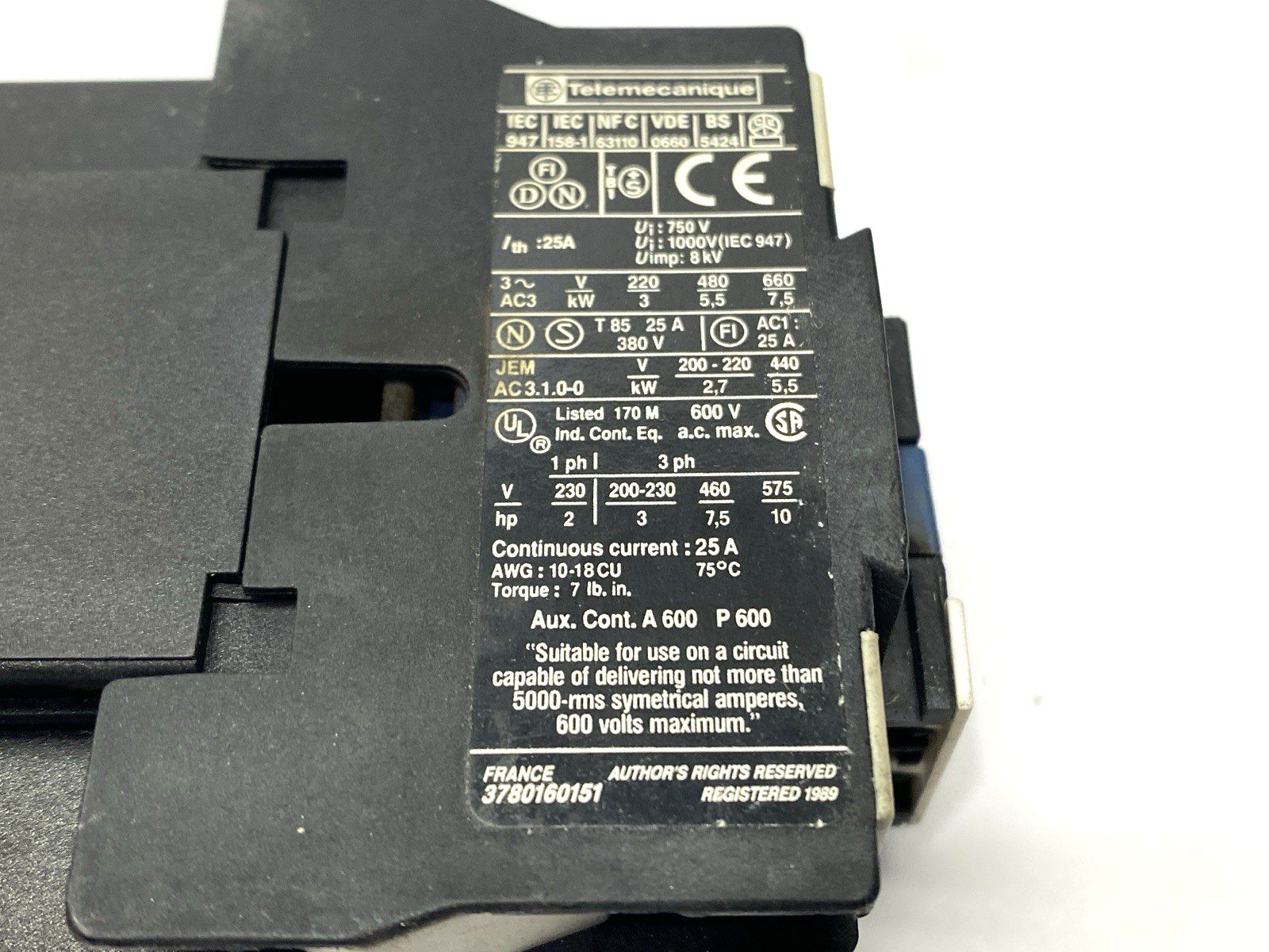 LP1-D1210-BD | Telemecanique Contactor 3-Phase 600V 25A - Used - Maverick Industrial Sales