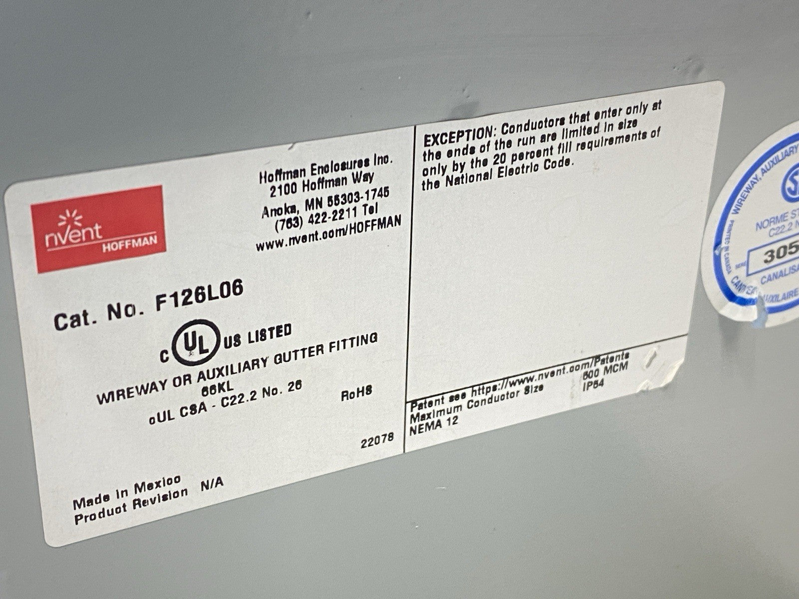 F126L06 | Hoffman Straight Section Lay-in Hinged-Cover Type 12 12" x 6" x 6" Gray - Used - Maverick Industrial Sales