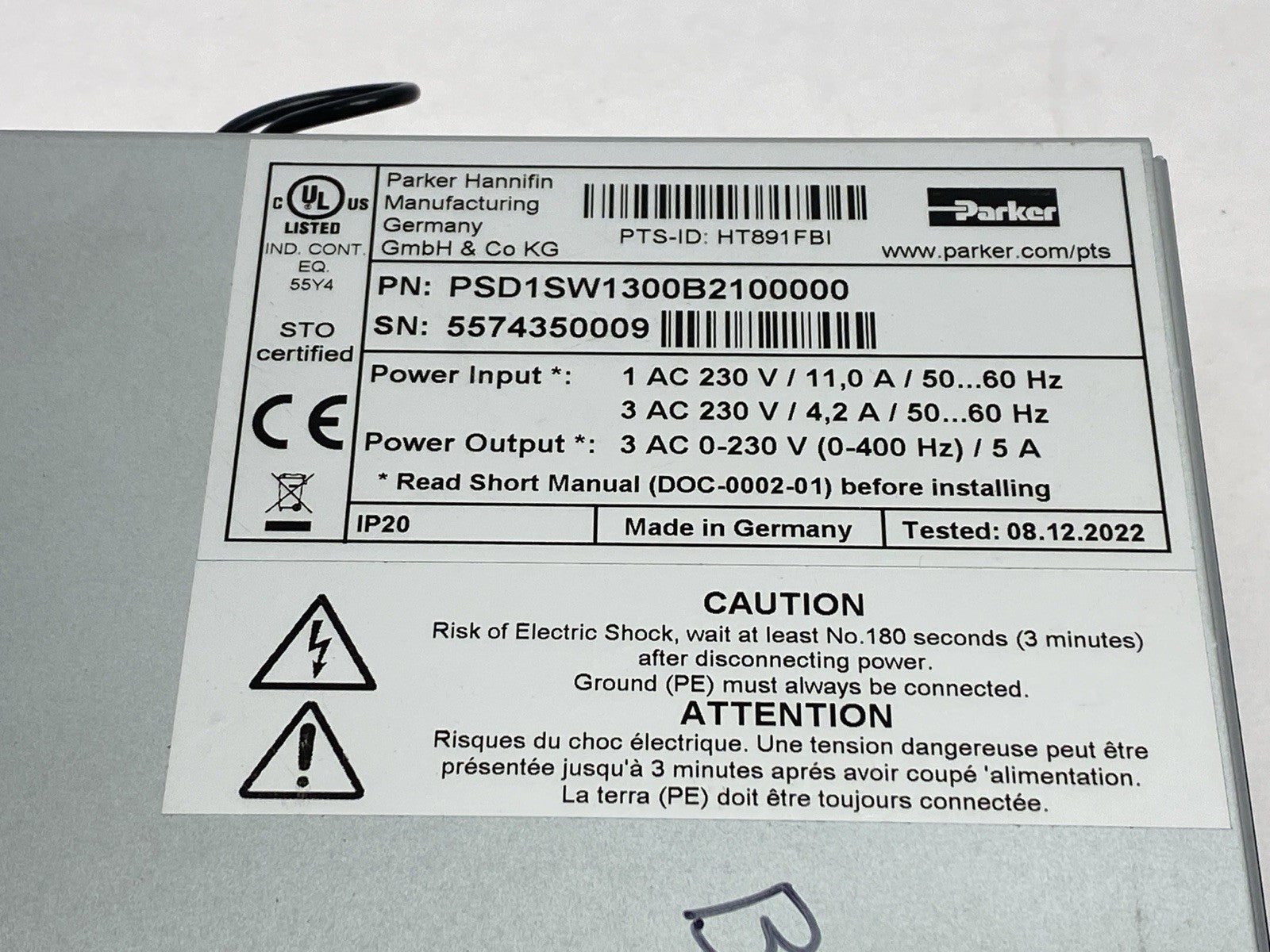 PSD1SW1300B2100000 | Parker Servo Drive Single Axis 5A 230VAC 2.3kVA - Used - Maverick Industrial Sales