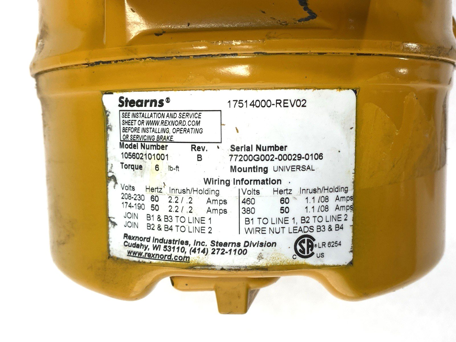 2799-PH Motor 3/4 HP 230/460V 1670/1390RPM w/ Stearns 105602101001 Brake Rev. B - For parts or not working - Maverick Industrial Sales