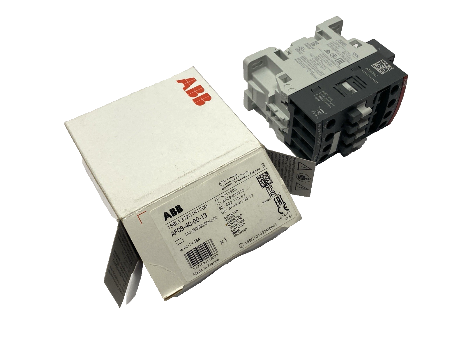 1SBL137201R1300 | ABB IEC Contactor 4-Pole 100-250V 50/60Hz AF09-40-00-13 - New – Open box - Maverick Industrial Sales