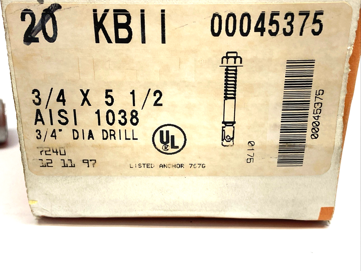 Hilti 00045375 Kwik Bolt II Expansion Wedge Anchor 3/4" x 5-1/2" BOX OF 9 - Maverick Industrial Sales