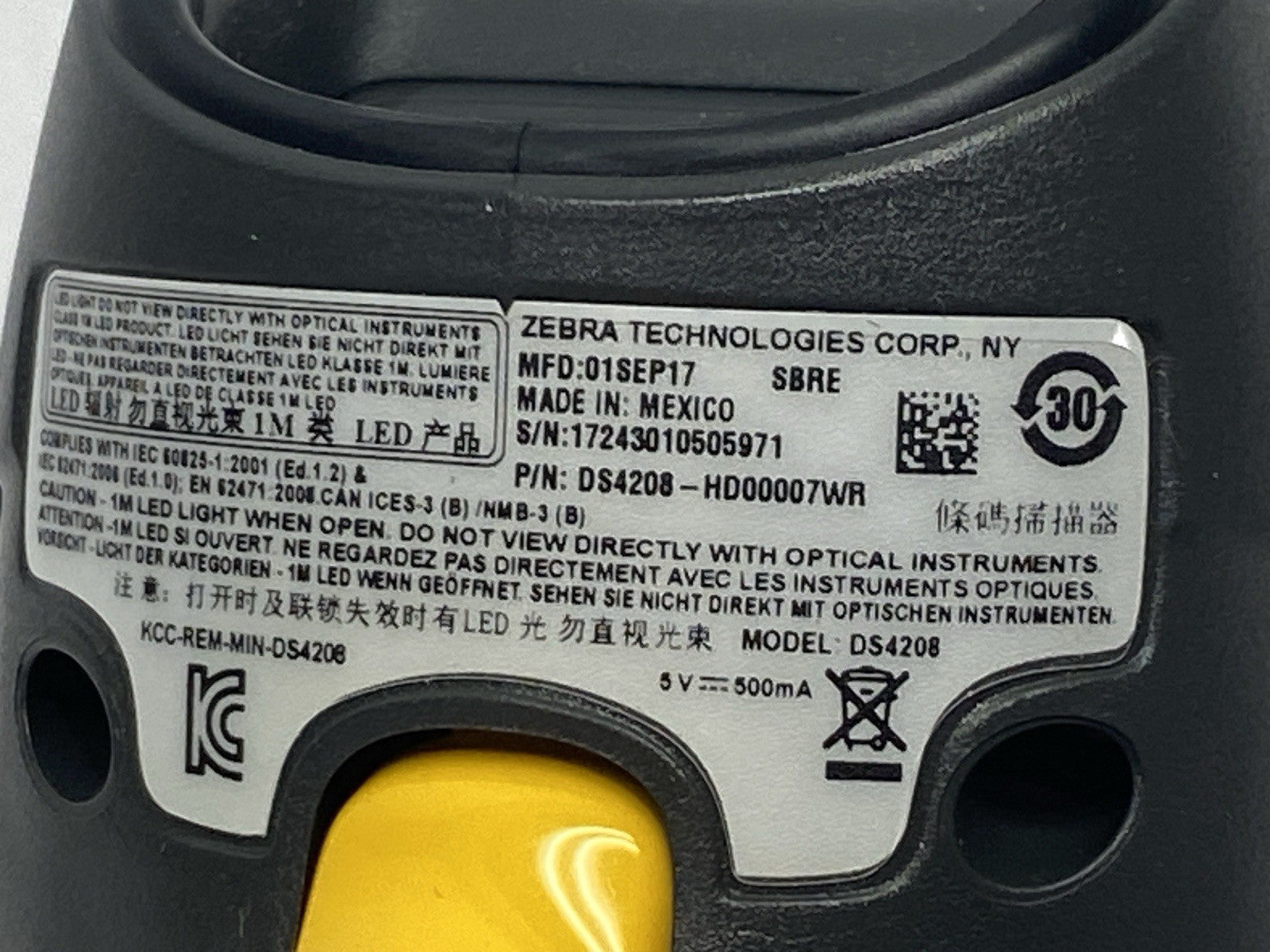 Zebra DS4208-HD00007WR Handheld Barcode Scanner w/ CBA-U01-S07ZAR USB Cable - Maverick Industrial Sales