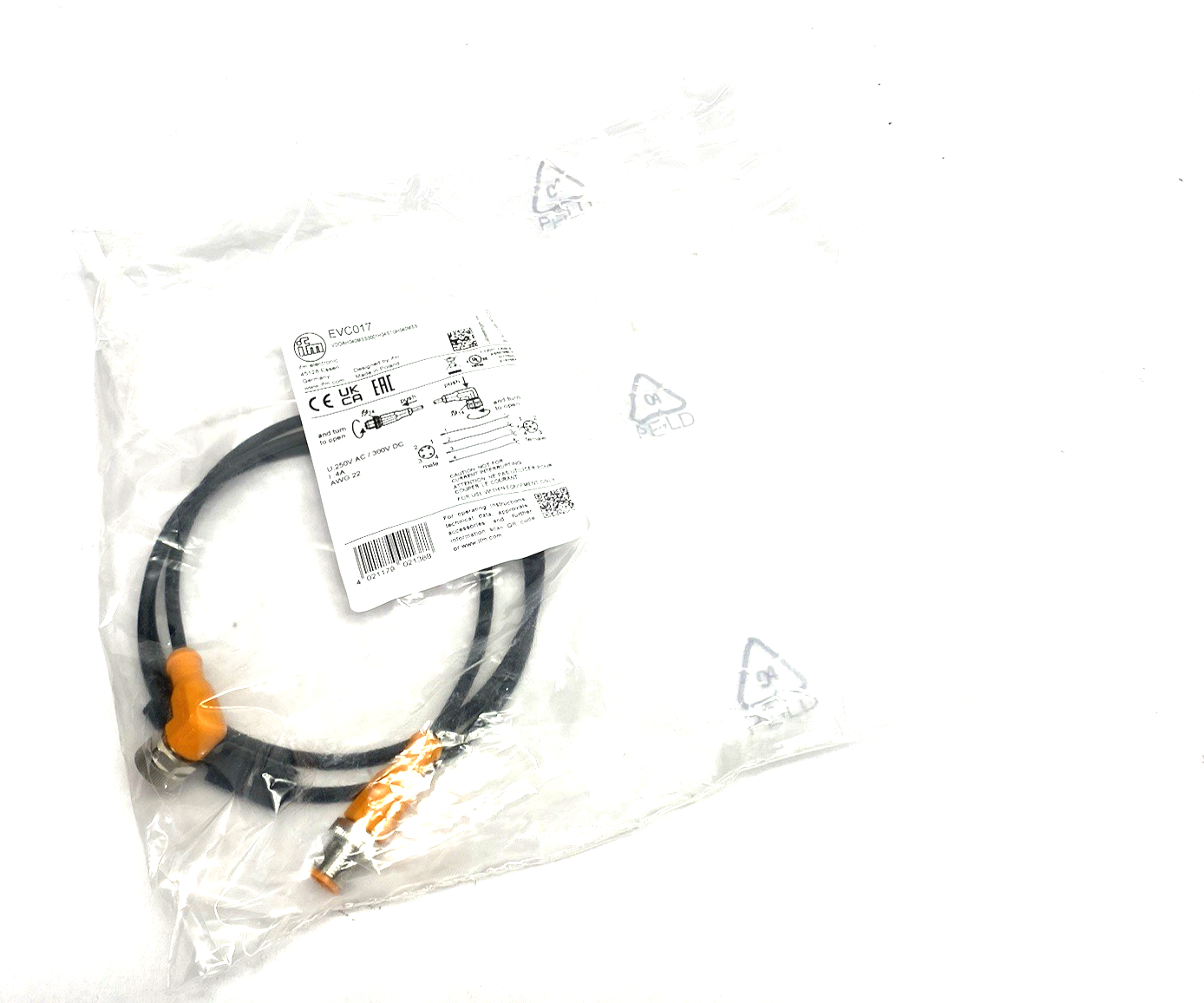 EVC017 | Ifm Right Angle Connection Cable M12 1m VDOAH040MSS0001H04STGH040MSS - New - Maverick Industrial Sales