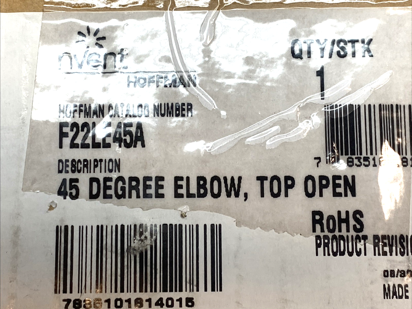 F22LE45A | Hoffman 45° Lay-In Wireway Elbow 2.5" x 2.5" Gray Steel Type 12 - New – Open box - Maverick Industrial Sales