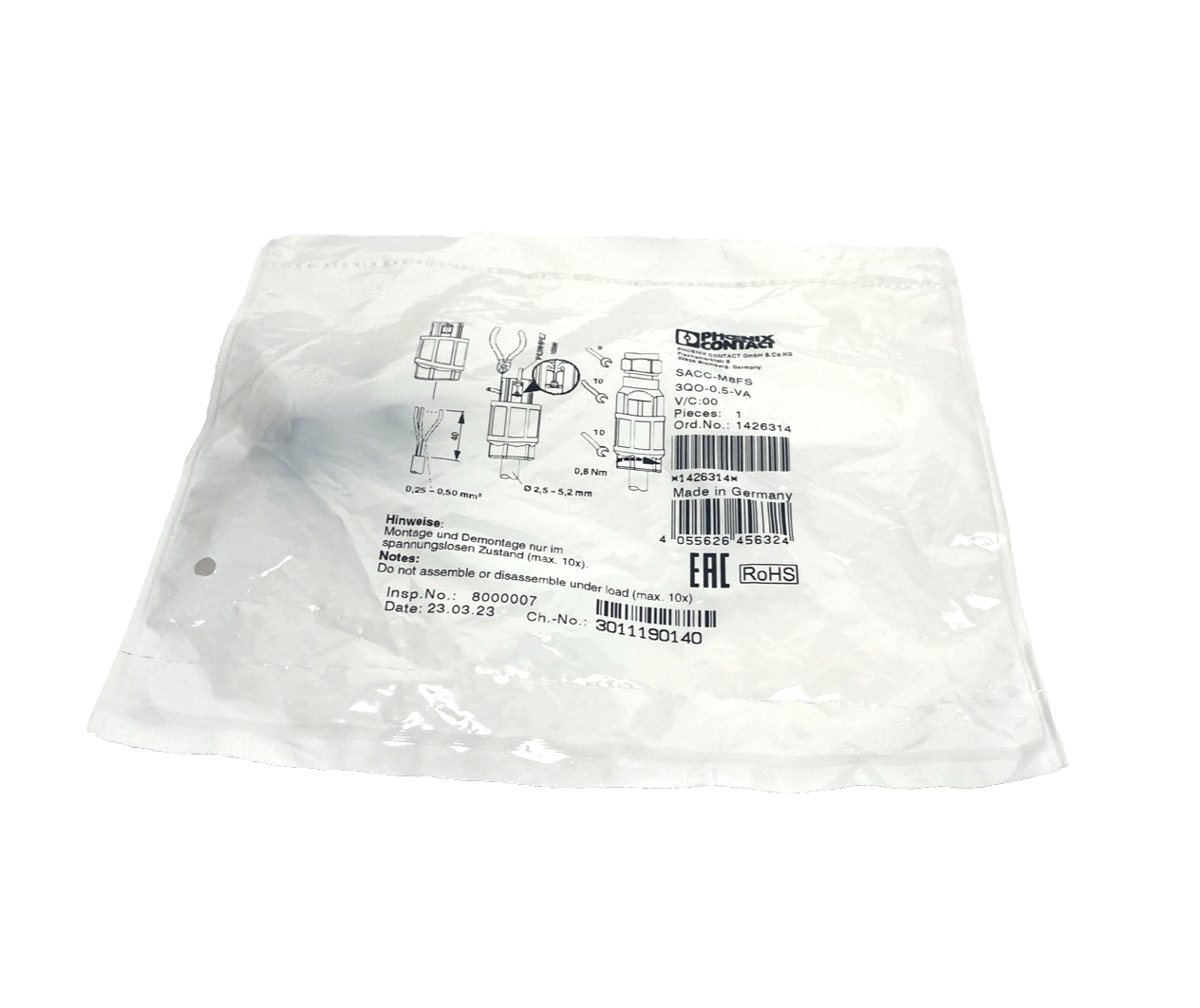 Phoenix Contact SACC-M 8FS-3QO-0,5-VA Connector M8 Female 3-Pin 1426314 - Maverick Industrial Sales