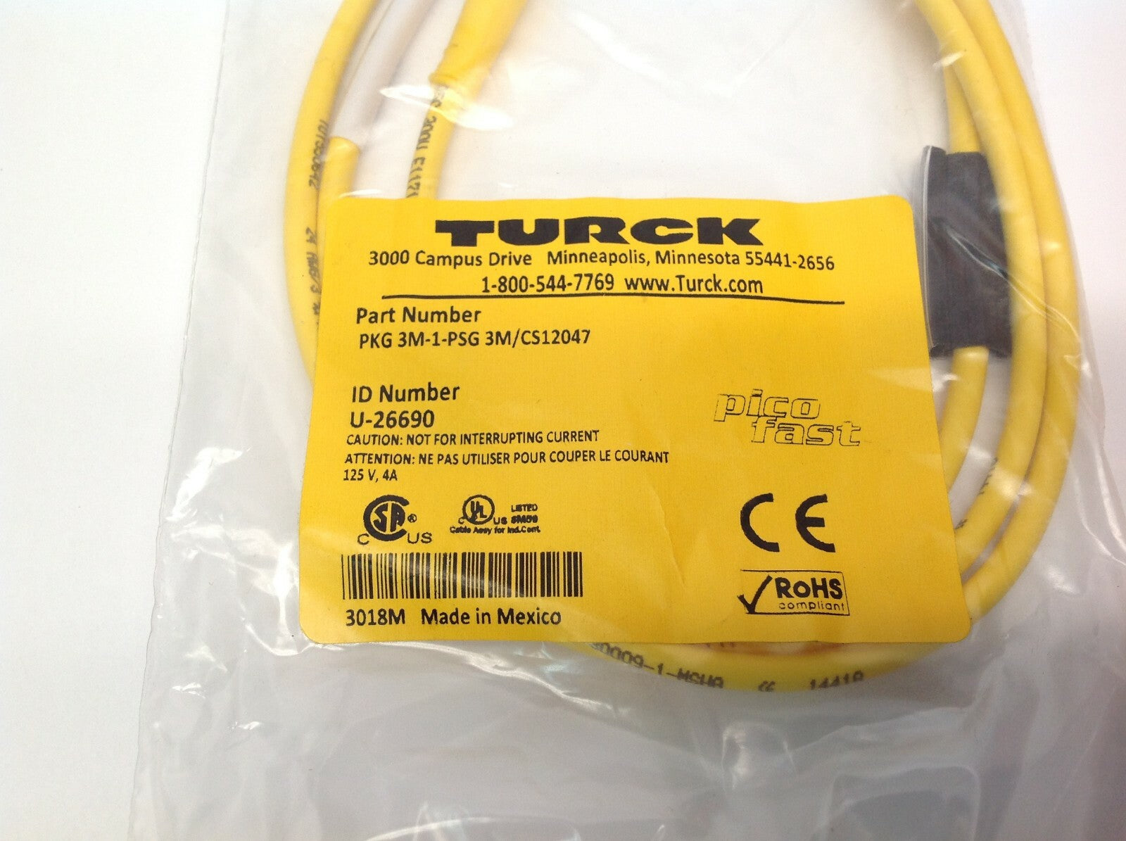 Turck PKG 3M-1-PSG 3M/CS12047 Picofast Molded Cordset U-26690 - Maverick Industrial Sales