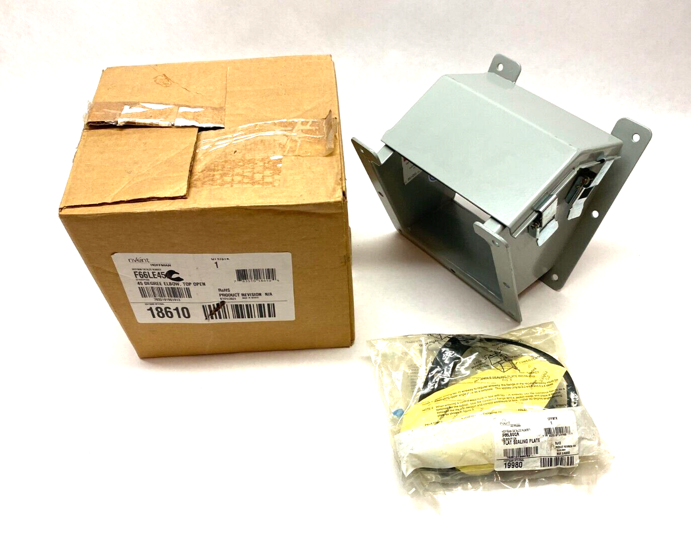 Hoffman F66LE45C nVent Lay-In Wireway Elbow, Outside Open, Gray 6" x 6" - Maverick Industrial Sales