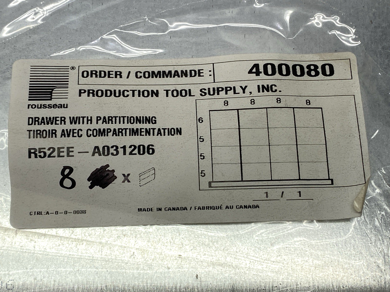 R52EE-A031206 | Rousseau Metal Drawer with Partitioning PKG OF 8 - New – Open box - Maverick Industrial Sales