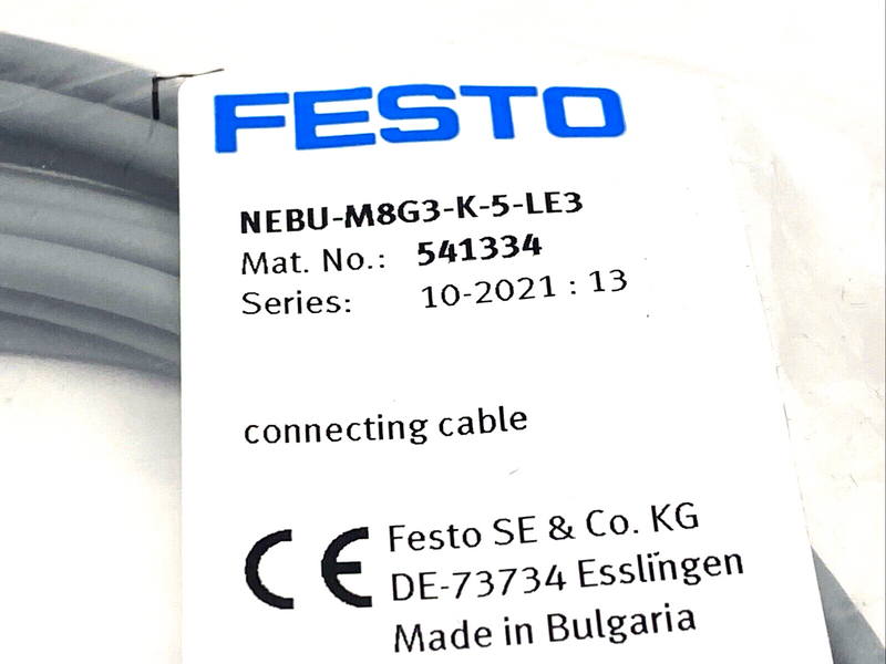 Festo NEBU-M8G3-K-5-LE3 Connecting Cable M8 3-Pin Female 5m 541334 - Maverick Industrial Sales