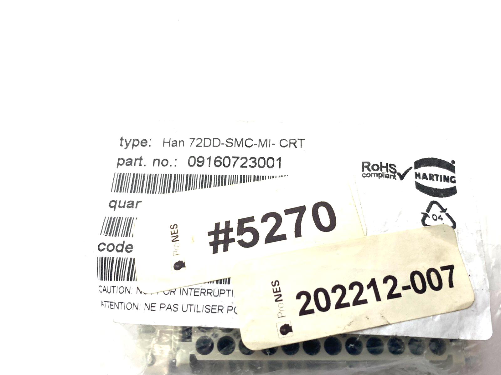 Harting 09160723001 Crimp Insert Module Han 72DD-SMC-MI-CRT - Maverick Industrial Sales