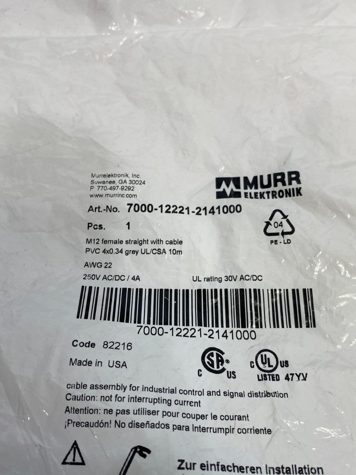 Murrelektronik 7000-12221-2141000 Single-Ended Cordset M12 Female - Maverick Industrial Sales