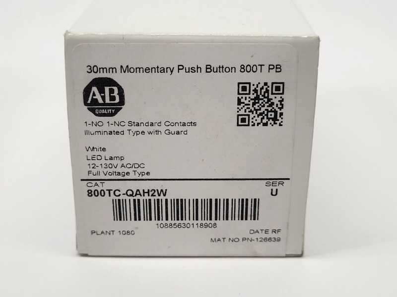 Allen Bradley 800TC-QAH2W 30mm Momentary Pushbutton Ser. U 130VAC - Maverick Industrial Sales