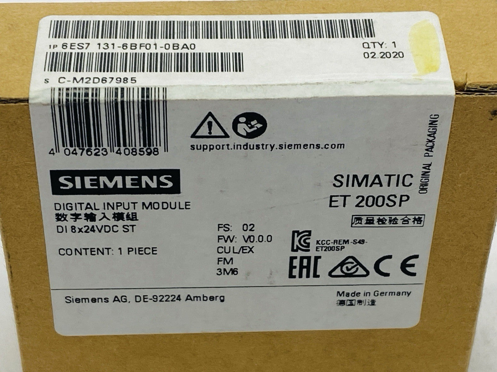 Siemens 6ES7131-6BF01-0BA0 SIMATIC ET200SP Digital Input Module - Maverick Industrial Sales