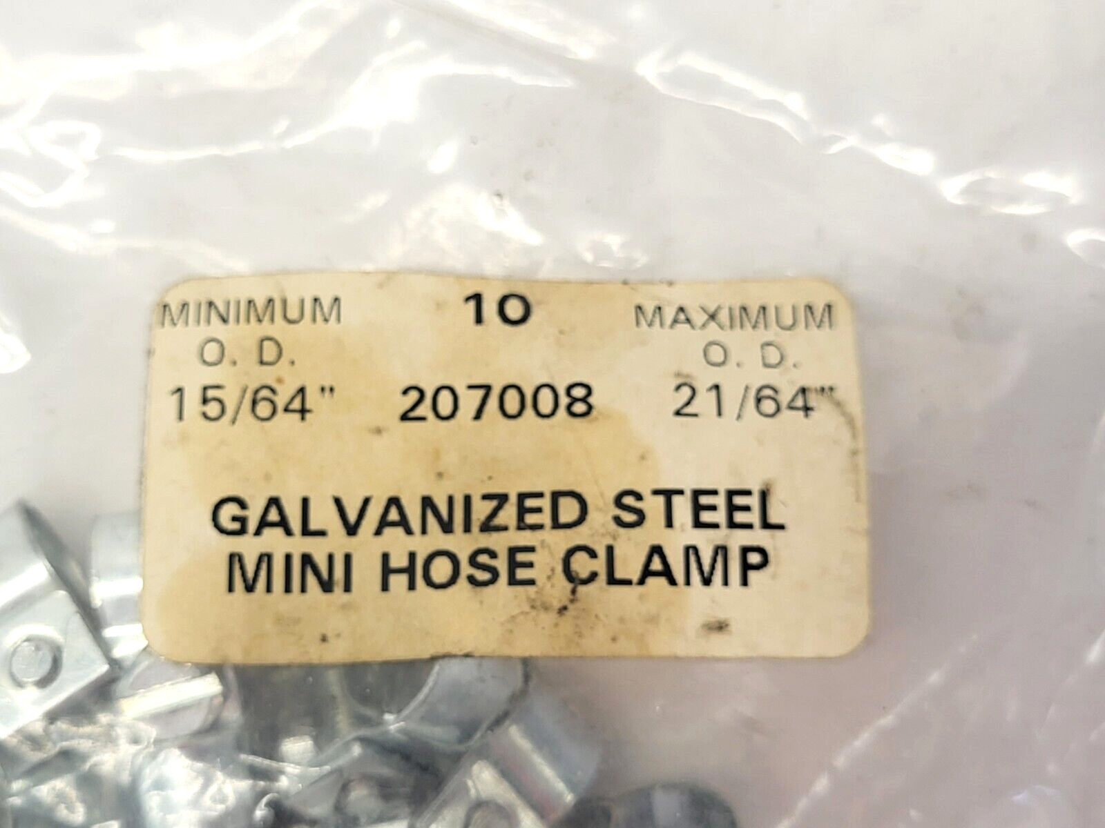 Galvanized Steel Mini Hose Clamp 207008 Min O.D. 16 64" Max 21/64" LOT OF 10 - New - Maverick Industrial Sales