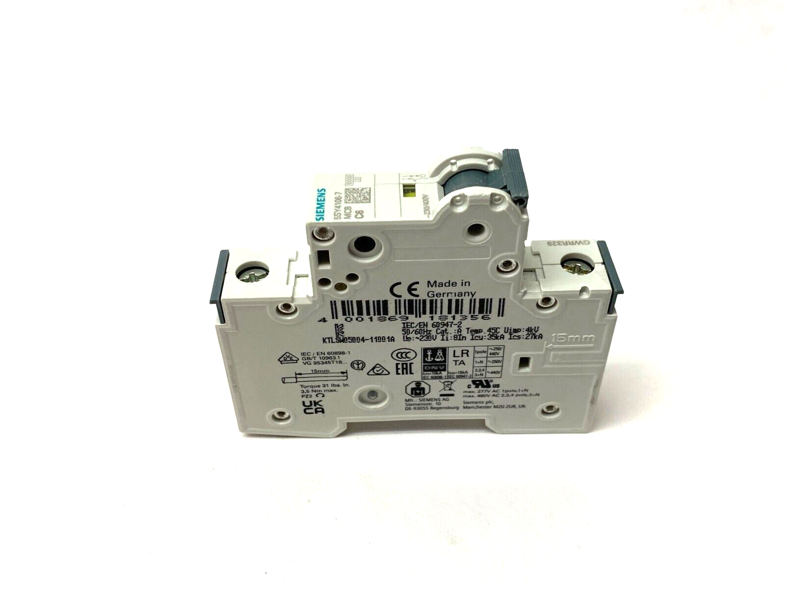 Siemens 5SY4106-7 MCB C6 Miniature Circuit Breaker 1-Pole 5SY4106-7 - Maverick Industrial Sales