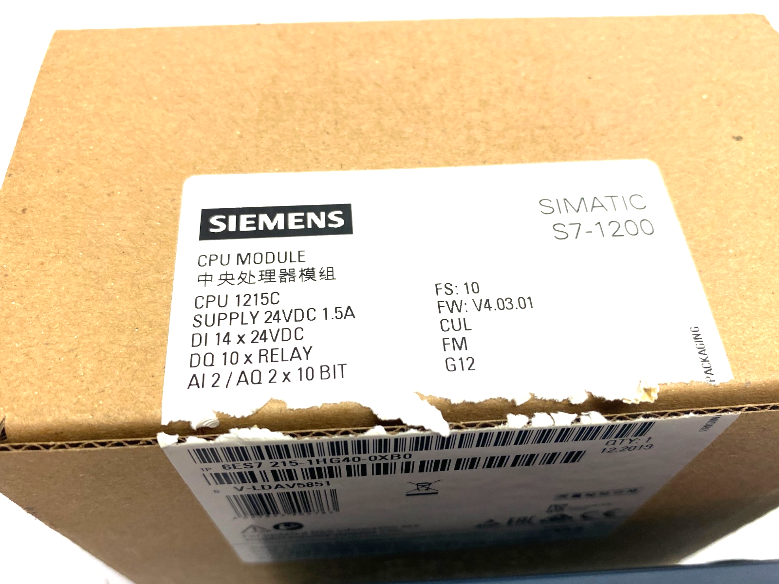 Siemens 6ES7 215-1HG40-0XB0 SIMATIC S7-1200 CPU Module DI 14x24VDC DQ 10x - Maverick Industrial Sales