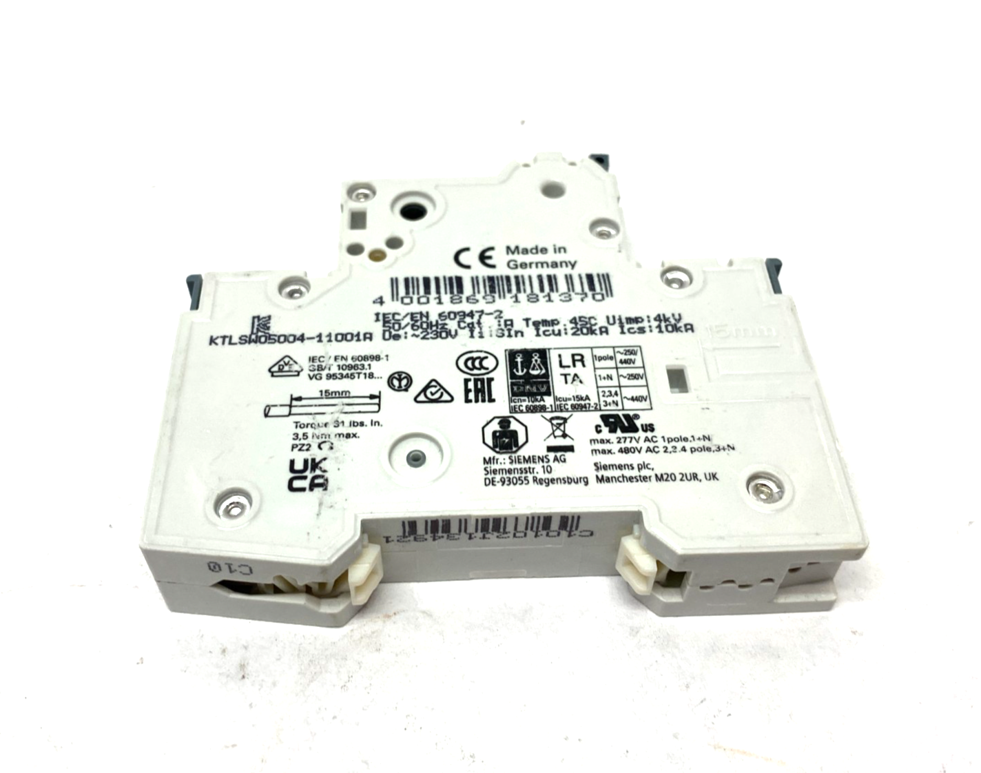 Siemens 5SY4110-7 Miniature Circuit Breaker 1-Pole MCB C10 - Maverick Industrial Sales