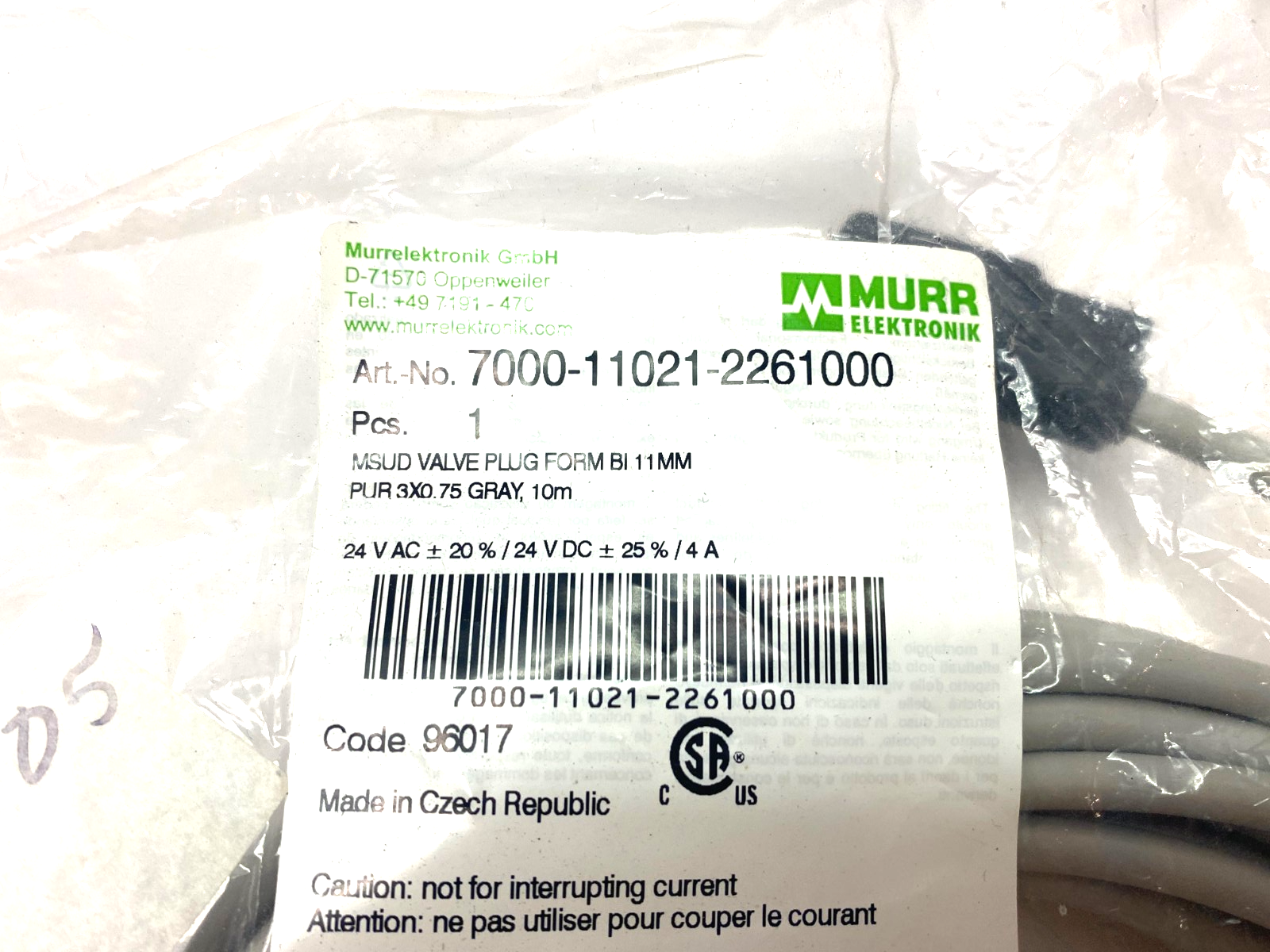 Murrelektronik 7000-11021-2261000 MSUD Valve Plug Cordset Single Ended 11mm - Maverick Industrial Sales