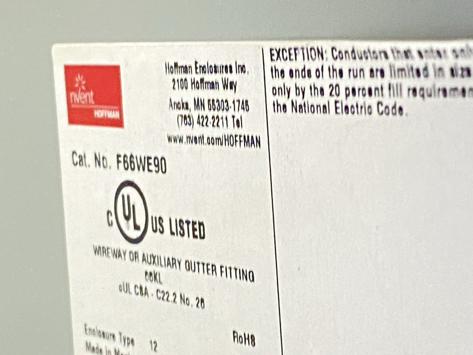 F66WE90 | Hoffman Elbow 90-Degree Feed-Through Wireway 6" x 6" Gray Mild Steel - Used - Maverick Industrial Sales