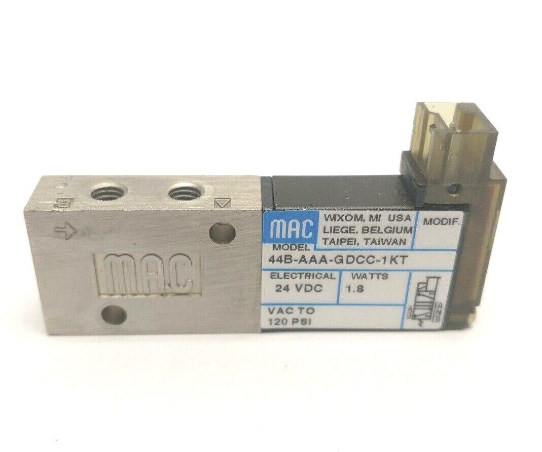 MAC Valves 44B-AAA-GDCC-1KT Solenoid Operated 4-Way Poppet Valve 24V 10-32 Ports - Maverick Industrial Sales