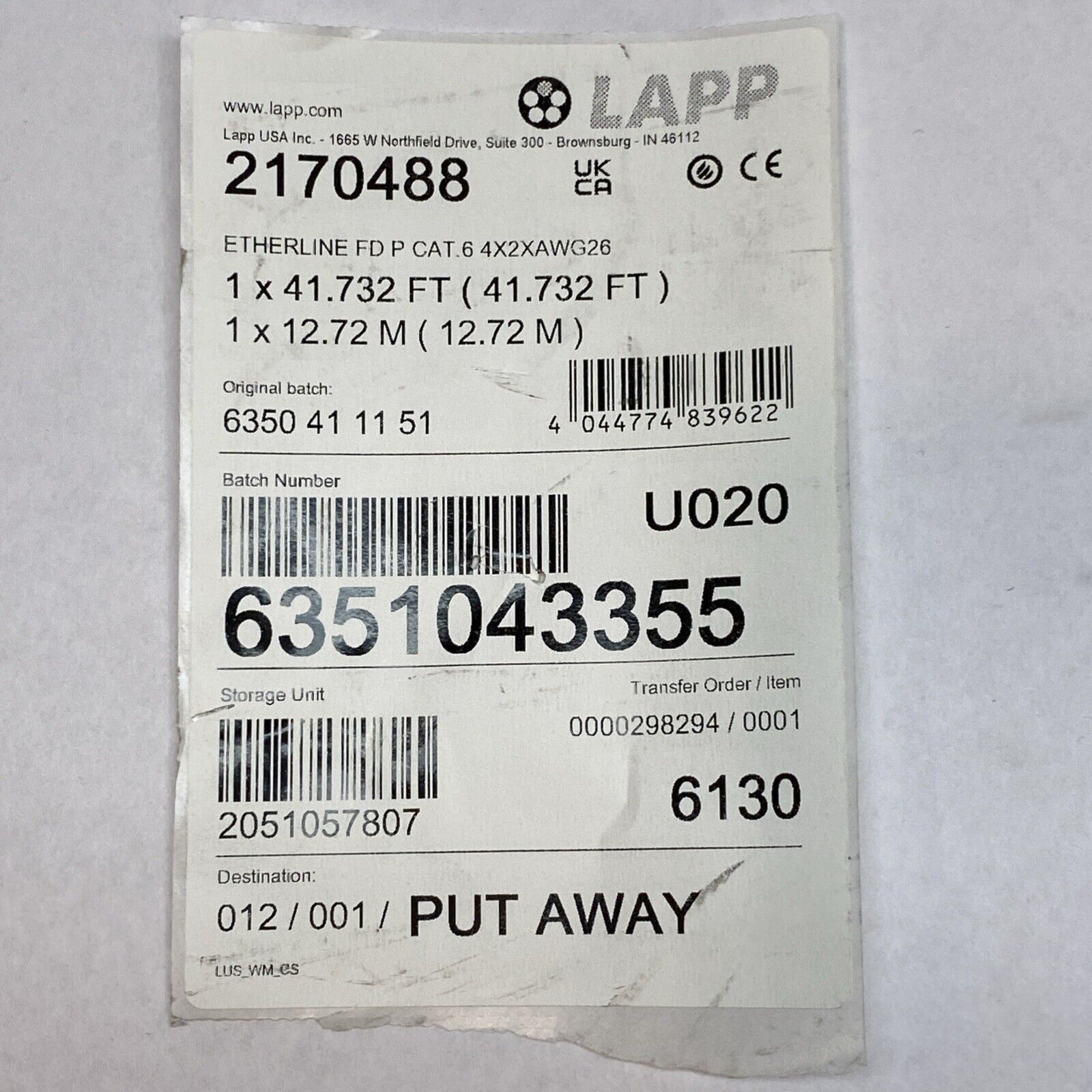 LAPP 2170488 Cable ETHERLINE FD P CAT.6 4X2XAWG26 41-FT 8C 26 AWG Green - Maverick Industrial Sales