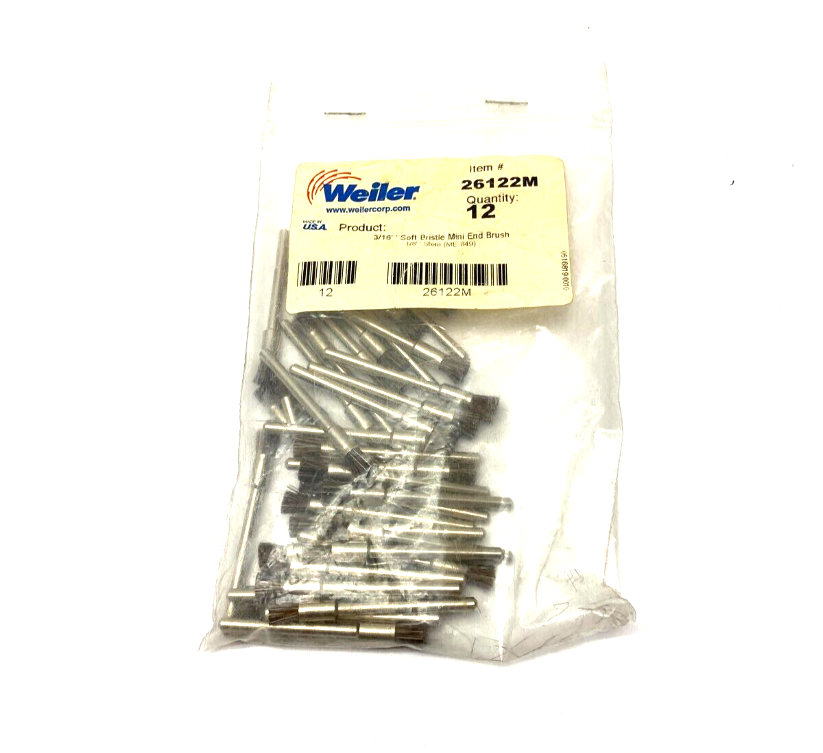 Weiler 26122 3/16" Miniature End Brush Soft Hair Fill 1/8" Stem PKG OF 40 - Maverick Industrial Sales