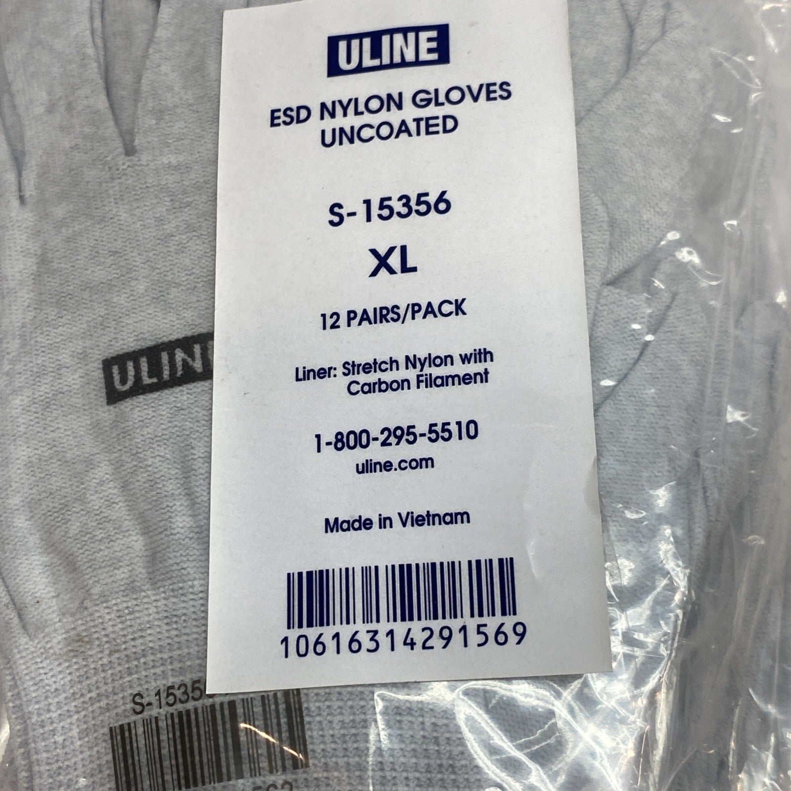 Uline S-15356 ESD Nylon Gloves Uncoated XL 12 PAIRS / PACK - Maverick Industrial Sales