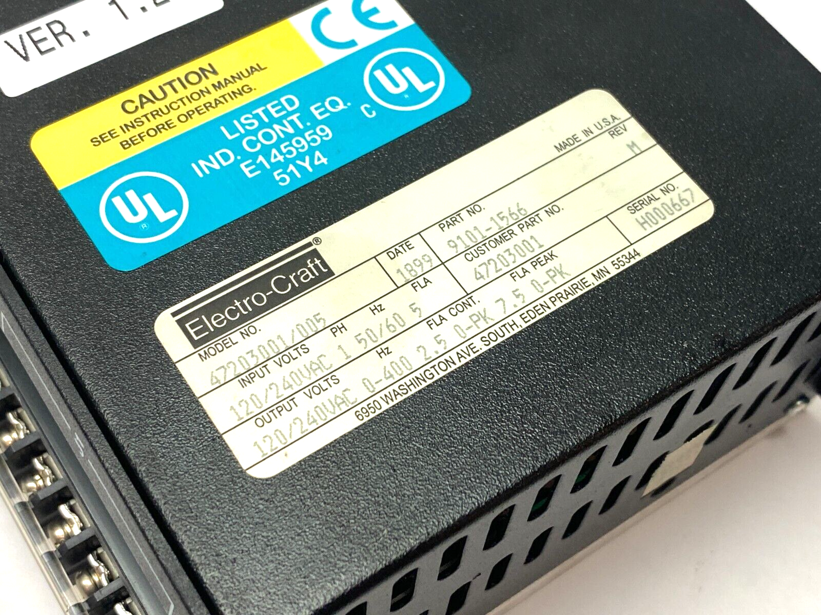 Electro-Craft 47203001/005 BRU Ser Advantage Line Servo Drive 1-Phase 9101-1566 - Maverick Industrial Sales
